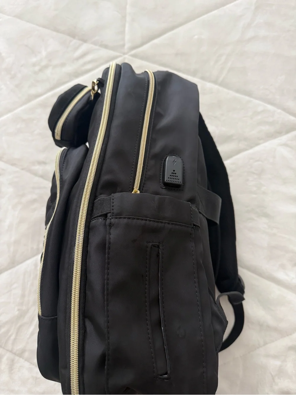 Black Quilted Backpack for Men